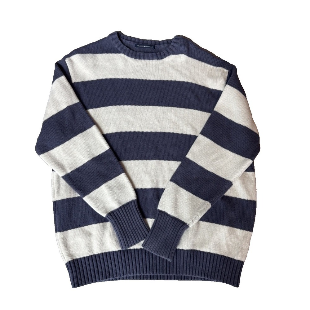 Brandy Melville‎ 100% Cotton White and Blue Striped Sweater One Size